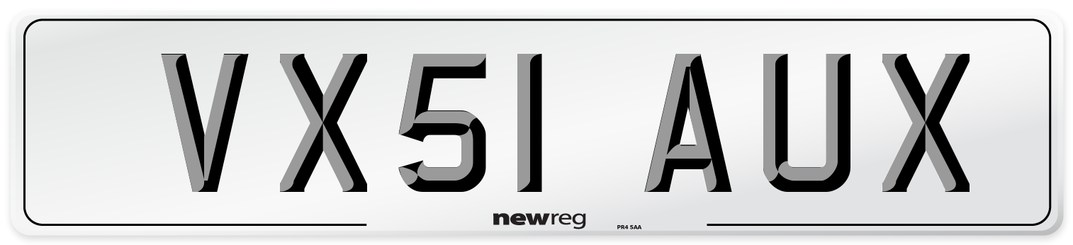 VX51 AUX Number Plate from New Reg